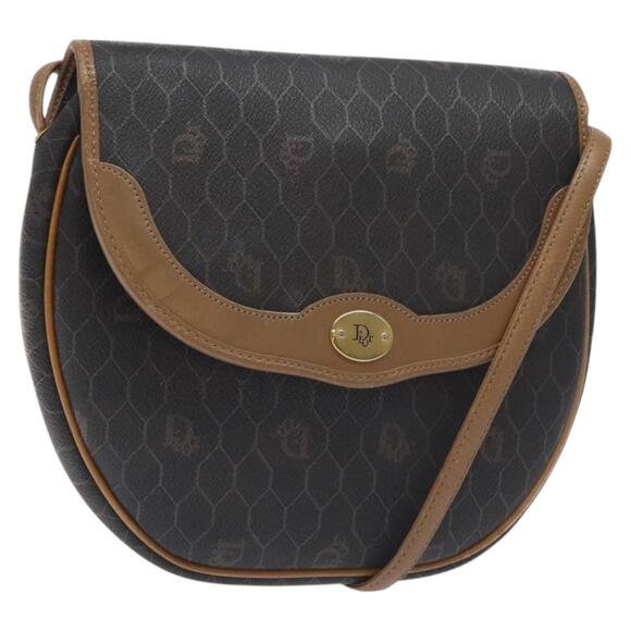 DIOR Honeycomb Canvas Shoulder Bag Pvc Leather Black Gold - Picture 1 of 12